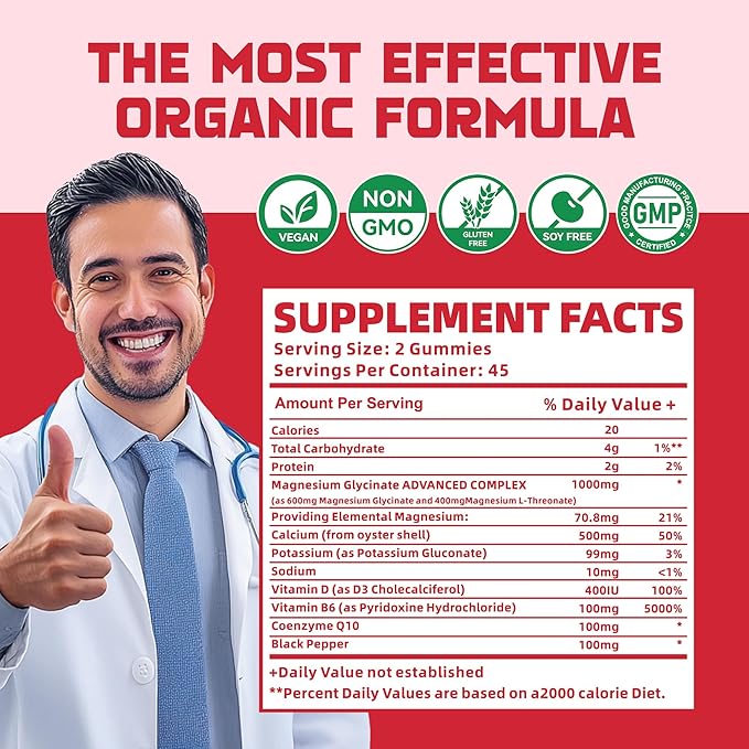 Magnesium Glycinate Gummies 1000mg with L-Threonate,Chelated Magnesium Potassium Complex Supplement with VitD, B6, CoQ10, Calcium,Supports for Memory, Calm, Mood - 180 Gummies Strawberry