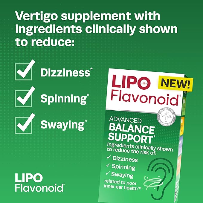 Lipo-Flavonoid Balance Support Supplement - Inner Ear Health & Vertigo Relief with Ginkgo Biloba, Bioflavonoids, & B Vitamins - Reduces Dizziness, Spinning, & Swaying - 30-Count