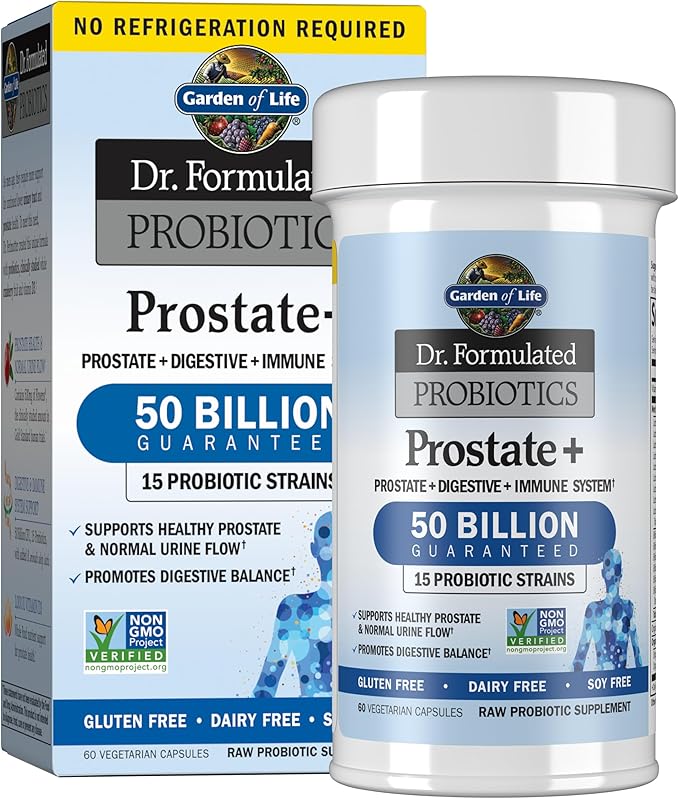 Garden of Life Dr. Formulated Probiotics Prostate+ - Acidophilus and Probiotic Supports Healthy Prostate and Digestive Balance - Shelf Stable - Gluten, Dairy, and Soy-Free - 60 Vegetarian Capsules