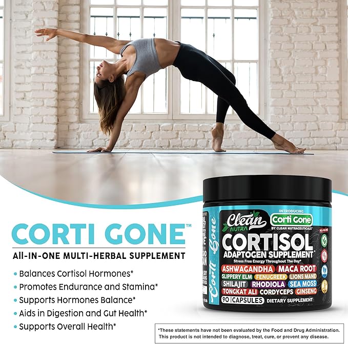 Clean Nutra Cortisol Supplements For Women | Maca Root Ashwagandha Cortisol Detox Manager Reducer + Slippery Elm Fenugreek Lions Mane Shilajit Rhodiola Sea Moss Tongkat Ali Cordyceps Ginseng Beet Root