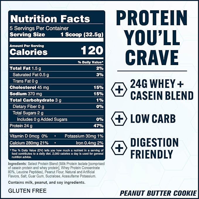 PEScience Select Protein Powder, Whey and Casein Blend, Clean Protein Powder for Women and Men, Low Calorie, Low Carb, Keto Friendly, Gluten Free - Peanut Butter Cookie - 5 Servings
