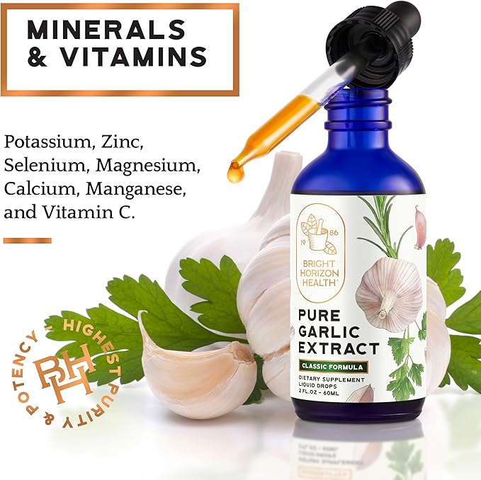 Pure Garlic Extract with Allicin Classic Formula Boost Immune Support Vegan Friendly Natural Supplement, Raw Organic Garlic in Liquid Form, Natural Superfood with Nutrients and Minerals (2 fl oz)