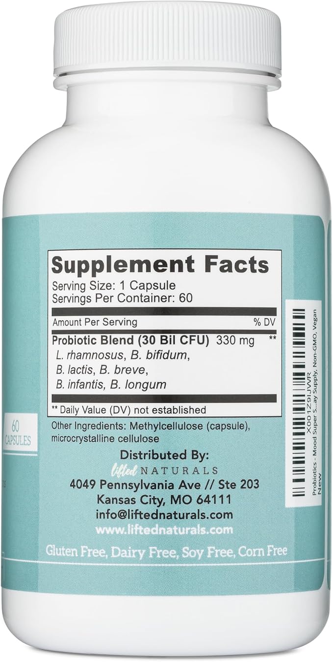 Probiotics - Mood Super Strains Probiotic - Naturally Supports Digestion & Mood - Histamine-Free Probiotics w/L Rhamnosus GG, Shelf Stable Probiotic Supplement, 60 Day Supply, Non-GMO, Vegan
