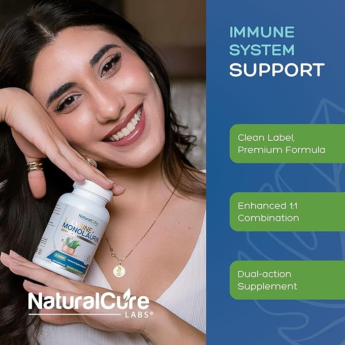 L-Lysine + Monolaurin 600mg 1:1 Ratio, 2 Pack, 200 Capsules