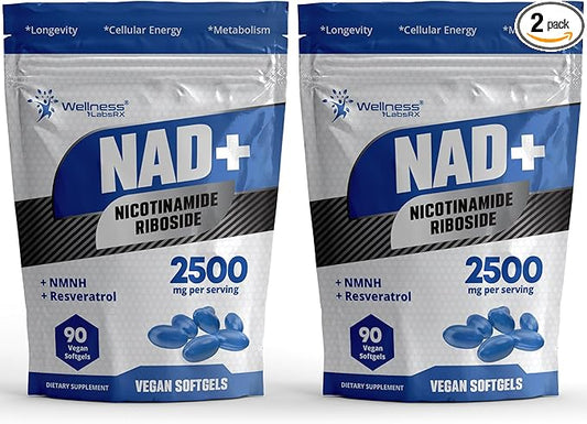 Liposomal NAD+ Supplement - NAD Softgels Nicotinamide Riboside Resveratrol - 2500mg Liposomal NAD Supplements for Women - Metabolism Support, Support Cellular Health and Longevity - 2 Pack