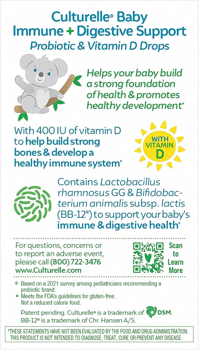 Culturelle Baby Immune & Digestive Support Probiotic + Vitamin D Drops, Helps Support Immune Health in Babies, Infants & Newborns 0-12 Months, 30 Day Supply, Gluten Free & Non-GMO, 9ml