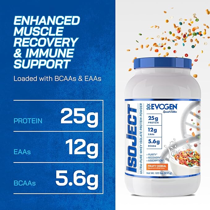 Evogen Isoject - Whey Protein Isolate | Ultra-Pure Whey Protein Powder with Ignitor Enzymes, BCAAs, and EAAs | Enhanced Absorption & Recovery | Fruity Cereal | 26 Servings