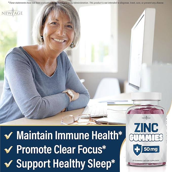NEW AGE Zinc Gummies - 2 Pack - 50mg High Immune Booster Zinc Supplement, Immune Defense, Powerful Natural Antioxidant, Non-GMO - by New Age, 120 Count