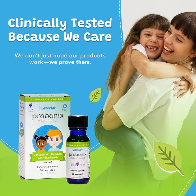 Probonix Humarian Liquid Probiotics for Kids Aged 1-9 Years Old - Superior 8-Strain Probiotic Drops to Fortify Gut Health, Immunity and More - 30-Day Supply - Tasty Grape Flavor