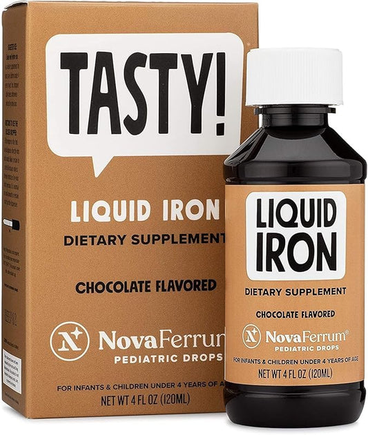 NovaFerrum Tasty | Pediatric Drops Liquid Iron Supplement for Infants, Toddlers & Kids | 15mg of Iron Per 1mL Dose | Ages 4 & Under | Gluten Free | Sugar Free | Chocolate Flavored | 120 Servings