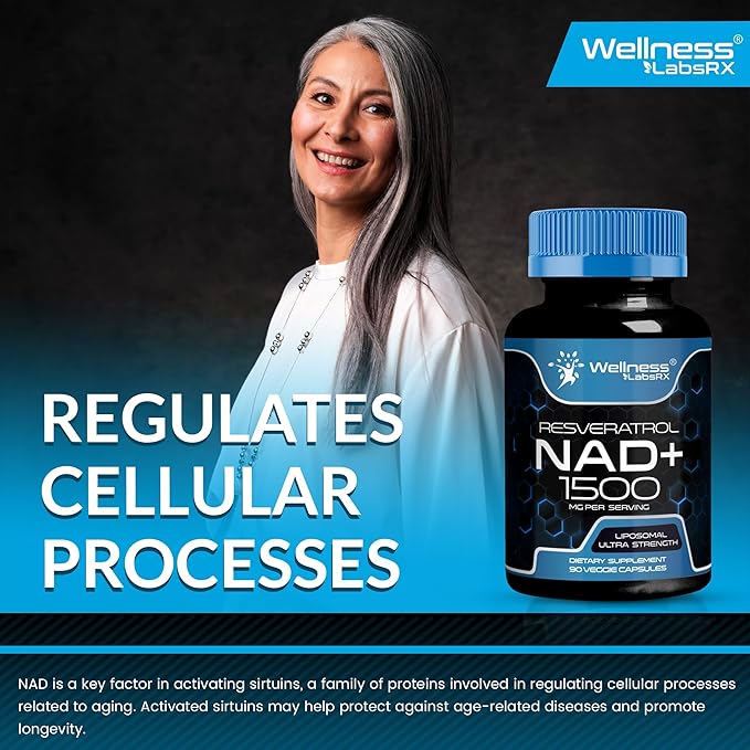 NAD Supplement, 1500mg - USA Made Liposomal NAD+ Supplement with Resveratrol, NAD Plus Boosting - Support Cellular Health, Stamina & Healthy Aging - Ultra Strength Capsules