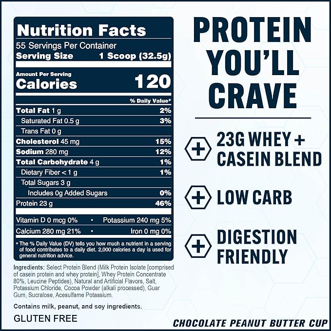 PEScience Select Protein Powder, Whey and Casein Blend, Clean Protein Powder for Women and Men, Low Calorie, Low Carb, Keto Friendly, Gluten Free - Chocolate Peanut Butter Cup - 55 Servings