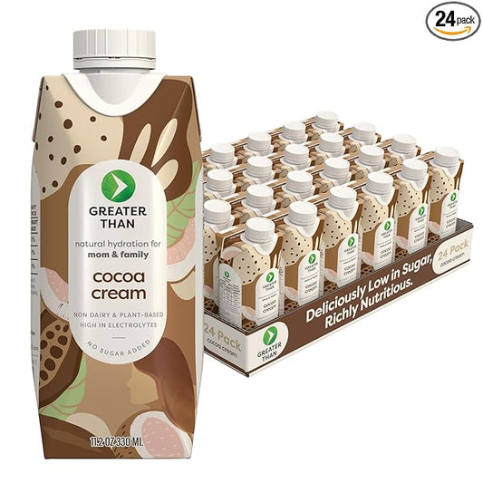 Greater Than Nutrient Hydration Beverage, Electrolyte Drink for Gut Health & Energy with Coconut Water, Vitamins, Gluten Free, Plant Based, Low Sugar, Cocoa Cream, 24 Pack