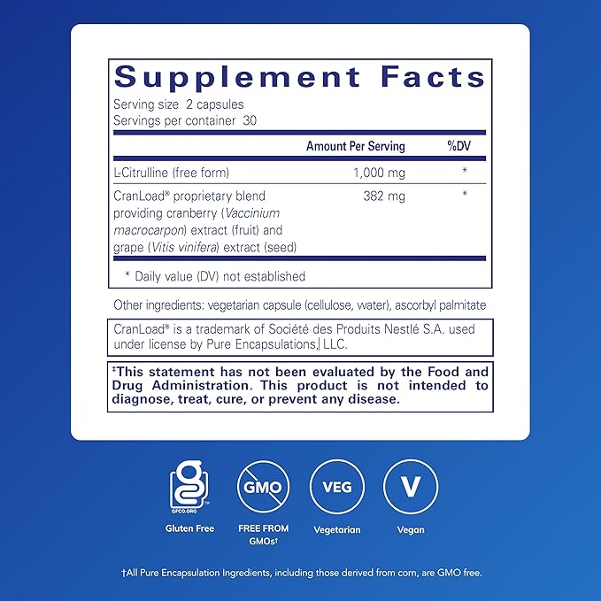 Pure Encapsulations Nitric Oxide Ultra (Capsules) - Supplement Supports Nitric Oxide Production, Healthy Blood Flow & Vascular Health - with L-Citrulline & CranLoad Cranberry Extract - 60 Capsules