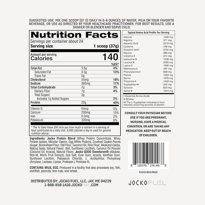 Jocko Fuel Mölk Whey Protein Powder - Keto, Probiotics, Digestive Enzymes, Amino Acids, Low Sugar Monk Fruit Blend - Supports Muscle Recovery & Growth (2.5 LB, Cookies & Cream)