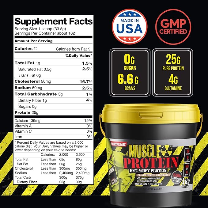 Muscle Protein Whey Powder [12 lbs/Pack of 1]– Cold Filtered, 25g Pure Protein, 6.6g BCAAs (Packaging May Vary) (12LB, Peanut Butter Chocolate)
