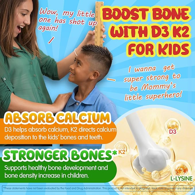 L-Lysine Gummies 500/1000mg with Algae Omega 3, Vitamin B2, D3, K2, C for Adults & Kids 9+, Lysine Supplement Support Immune, Lip & Oral, Collagen Production, Brain, Bone Health, Sugar Free 1Pack