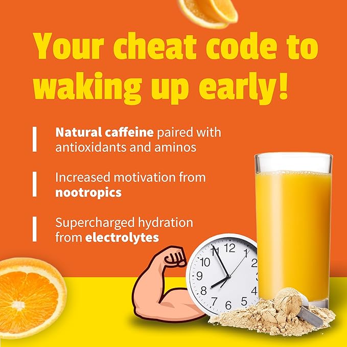 EarlyBird Morning Cocktail Hydration Powder – Blood Orange 45 Servings – Sugar Free Electrolytes Powder with Natural Caffeine & Nootropics – Hydration Booster & Daily Electrolyte Mix
