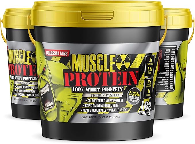 Muscle Protein Whey Powder [12 lbs/Pack of 1]– Cold Filtered, 25g Pure Protein, 6.6g BCAAs (Packaging May Vary) (12LB, Chocolate)