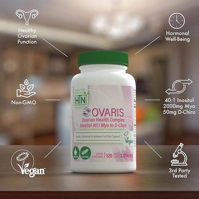 Health Thru Nutrition OVARIS | Ovarian Health Complex | Inositol 40:1 Myo to D-Chiro | Hormonal & Ovary Function Support | Vitamin B8 Supplement for Women | Certified Vegan Non-GMO | Pack of 120