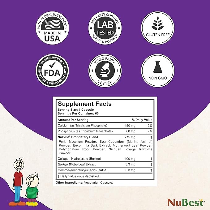 NuBest Tall, Bone Health Supplement - Grow Taller, Strength Increase Formula for Children (5+) & Teens Helps Maximum Bone Health with Calcium, Collagen & Herbs - 6 Pack