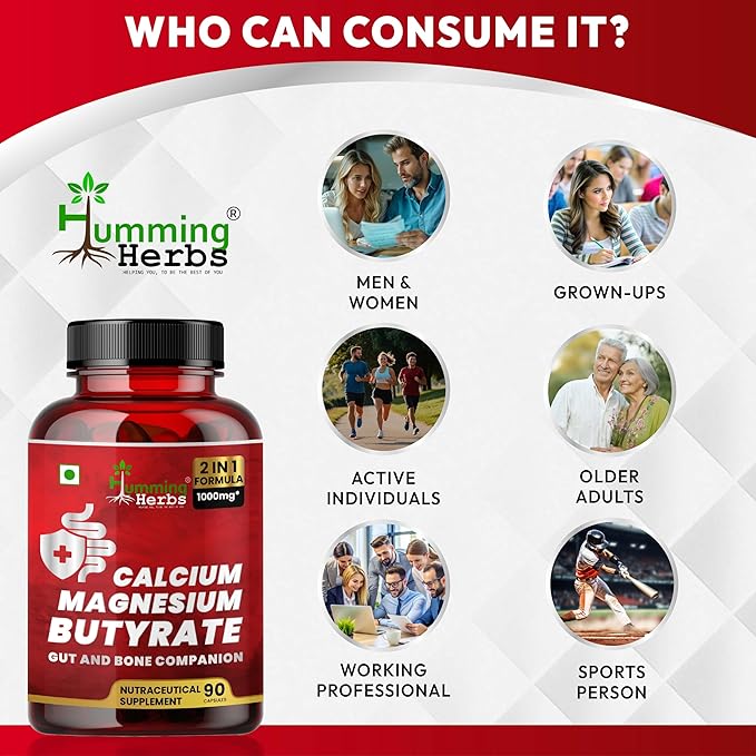 Calcium Magnesium Butyrate 1000Mg 2-in-1 Formula with Elemental Calcium & Elemental Magnesium – 90 Capsules