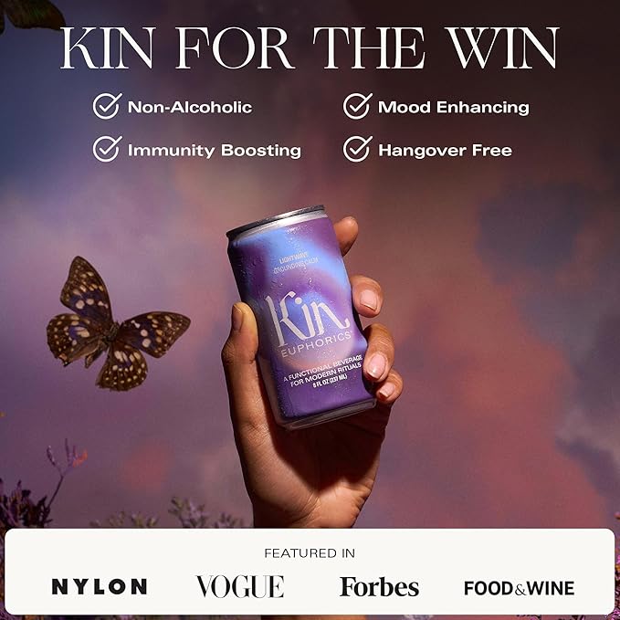 Kin Euphorics Lightwave Non-Alcoholic Functional Beverage | Calm the Mind & Mellow the Mood | Adaptogens, Nootropics, Reishi Mushroom & L-Theanine | 8 Fl Oz (16pk)