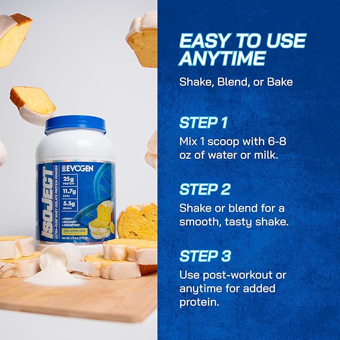 Evogen Isoject - Whey Protein Isolate | Ultra-Pure Whey Protein Powder with Ignitor Enzymes, BCAAs, and EAAs | Enhanced Absorption & Recovery | Ice Lemon Cake | 25 Servings