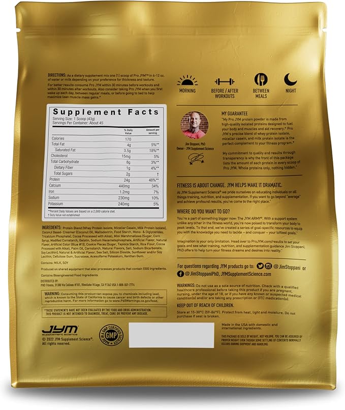 JYM Supplement Science Pro JYM Rocky Road Protein Powder - Whey Protein Isolates, Casein, & Milk Protein, Lean Muscle Building for Men & Women, 45 Servings