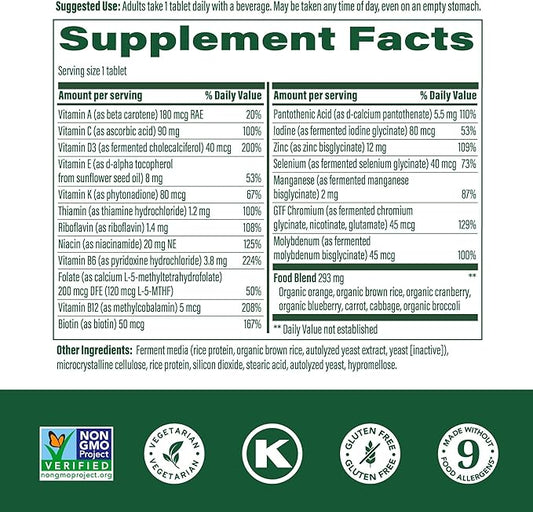 MegaFood Men's 55+ One Daily - Multivitamin for Men with Vitamin B12, C, D & Zinc - Optimal Aging & Immune Support Supplement - Vegetarian - Made Without 9 Food Allergens - 60 Tabs