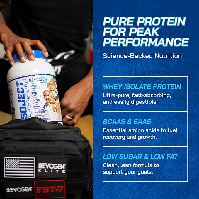 Evogen Isoject - Whey Protein Isolate | Ultra-Pure Whey Protein Powder with Ignitor Enzymes, BCAAs, and EAAs | Enhanced Absorption & Recovery | Oatmeal Cookie | 25 Servings