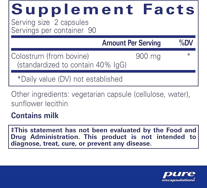 Pure Encapsulations Colostrum | 40% IgG Highly Concentrated Immune Support | 180 Capsules
