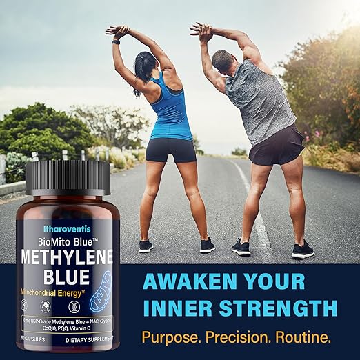 Methylene Blue Pharmaceutical Grade Capsules – USP Grade Brain Supplement with CoQ10, NAC, PQQ, Glycine & Vitamin C for Memory, Focus, Energy & Mitochondrial, No Formaldehyde - 120 Count