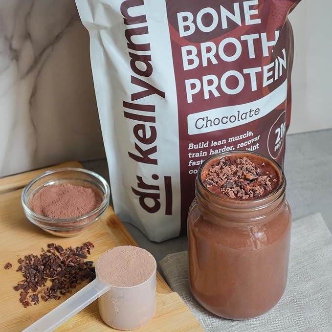 Dr. Kellyann Keto Bone Broth Protein Powder Chocolate - Protein 21g, 2g Net Carbs - Grass Fed Hydrolyzed Collagen - Sugar, Gluten and Dairy Free, Paleo, Keto Protein Shakes (30 Servings)