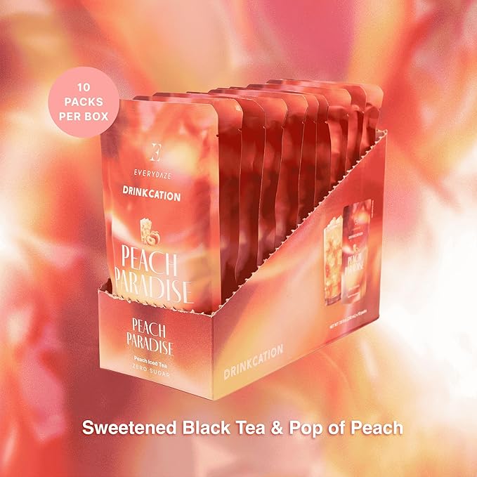 EVERYDAZE Drinkcation Zero Sugar Ready to Drink Fruit Ade with Real Fruit Concentrate | Korean Convenience Store Drink | 7.8 fl oz Pouches x (10 Pack), Low Calorie (Peach Paradise)