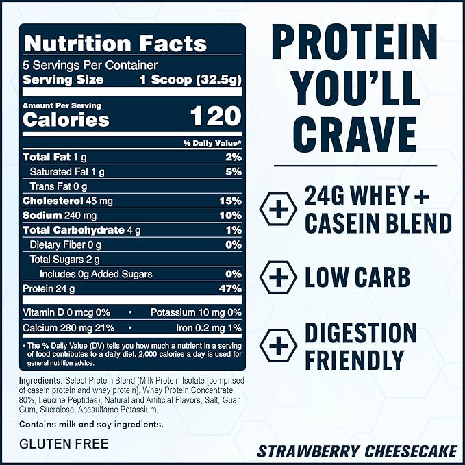 PEScience Select Protein Powder, Whey and Casein Blend, Clean Protein Powder for Women and Men, Low Calorie, Low Carb, Keto Friendly, Gluten Free - Strawberry Cheesecake - 5 Servings