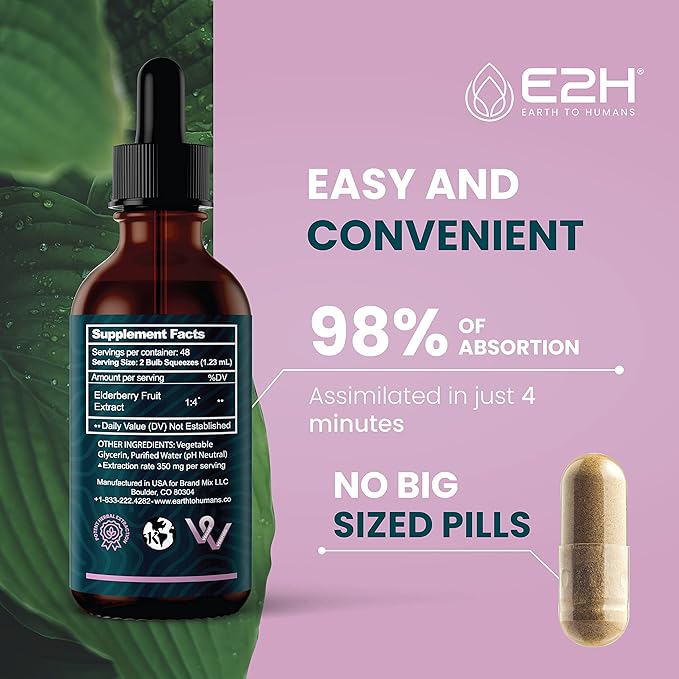 E2H Elderberry Syrup – Powerfull Antioxidants Supplement from Organic Elderberries Extract – Sambucus Elderberry Syrup for Kids & Adults for Immune Support | Non-GMO, Vegan (3 Bottles)