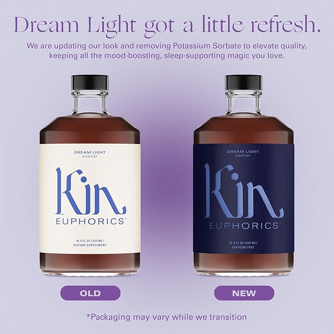 Kin Euphorics Dream Light Non-Alcoholic Soothing Serenity | Adaptogens & Botanicals for Restful Sleep | Reishi Mushroom, L-Theanine, Melatonin | Earthy Oak, Smoky Clove, Spicy Cinnamon | 16.9 fl oz