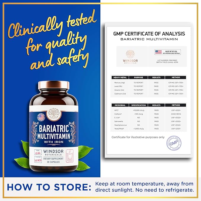 Bariatric Multivitamin with Iron - 45mg Iron Easy to Swallow, One a Day Bariatric Vitamins for Women and Men - Gastric Bypass, Gastric Sleeve Recovery Vitamin Multivitamins - 30 Caps