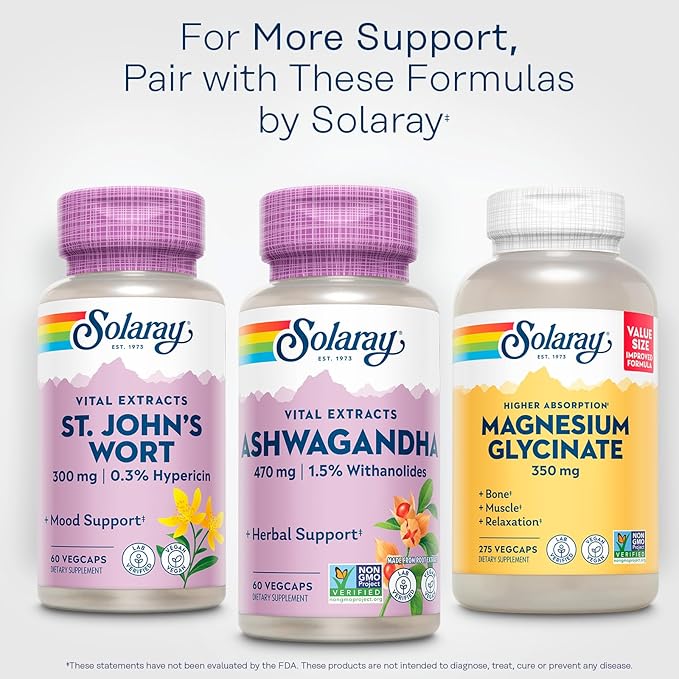 SOLARAY Vital Extracts Ashwagandha 470mg - Powerful Adaptogen - Ashwagandha Supplements w/ 7mg Withanolides, Wellness Support, Vegan, Non-GMO, Lab Verified, 60-Day Guarantee, 60 Servings, 60 VegCaps