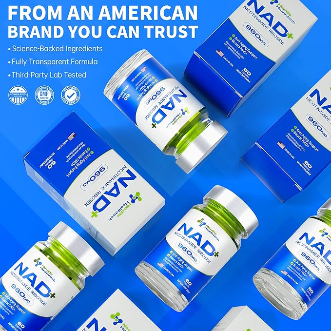 NAD+ Supplement, Nicotinamide Riboside, Resveratrol, Quercetin, NMN Supplement Alternative for Anti-Aging, Energy, Focus, 960mg for Women and Men, 60 Capsules