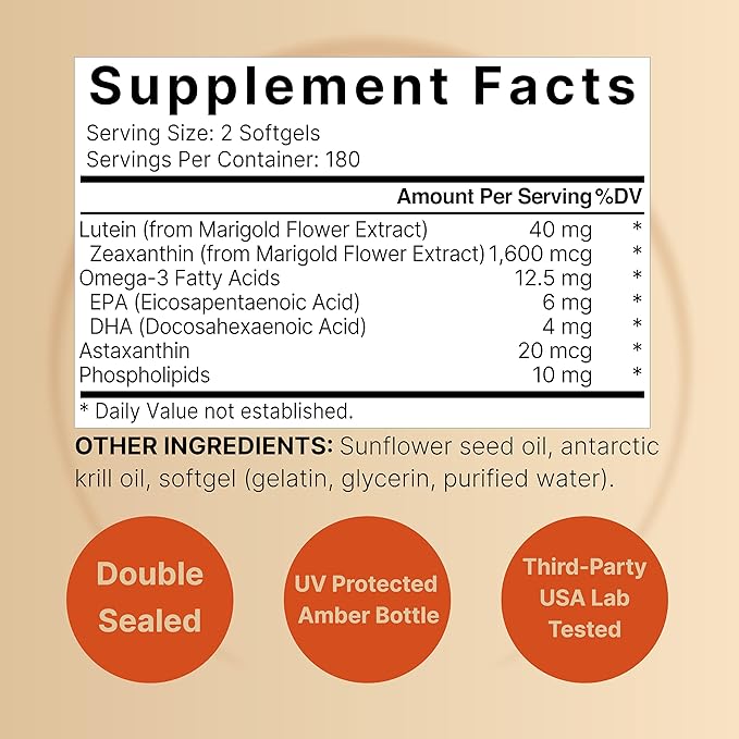 Lutein 40mg + Zeaxanthin 1,600mcg, 360 Softgels | 4-in-1 Formula with Astaxanthin, Omega-3 & Phospholipids | Marigold Flower Extract | Supports Eye, Brain & Vision Health | Non-GMO, Gluten Free