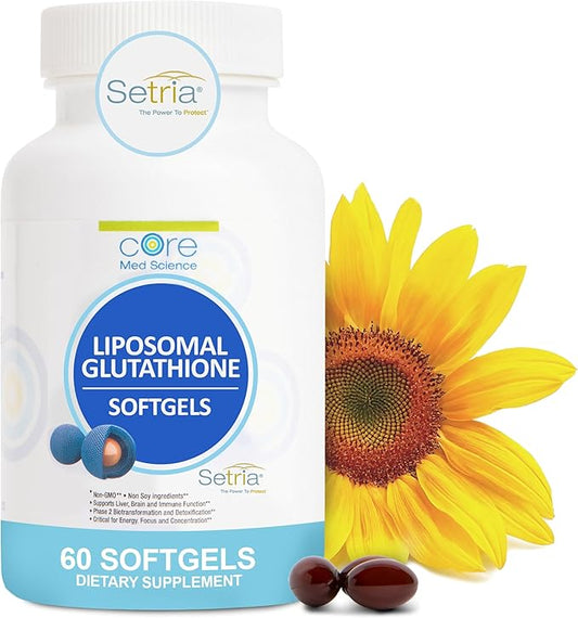 Core Med Science Liposomal Glutathione Supplement (500mg, 60 Softgels) - Pure Reduced Setria with Phospholipid Complex - Antioxidant Supplement for Energy, and Skin