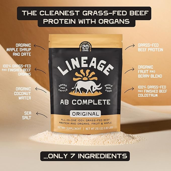 Grass Fed Beef Protein Powder - Original Flavor - Nose to Tail Animal Protein Powder Including 100% Grass Fed and Finished Beef Organs, Colostrum, and Fruit - 1.8 lbs (30 Servings)