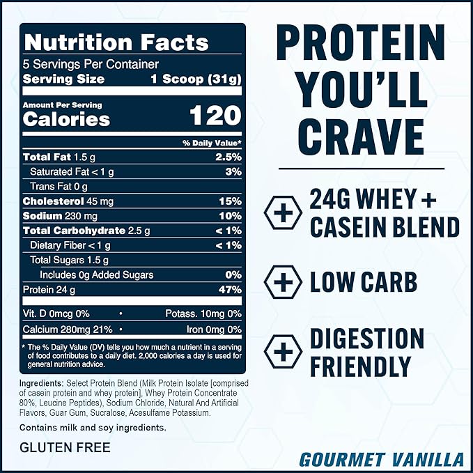 PEScience Select Protein Powder, Whey and Casein Blend, Clean Protein Powder for Women and Men, Low Calorie, Low Carb, Keto Friendly, Gluten Free - Gourmet Vanilla - 5 Servings