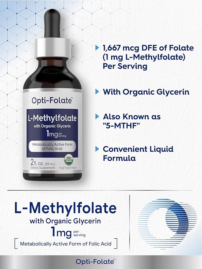 Carlyle L-Methylfolate Drops 1mg | 2 Fl Oz | with Organic Glycerin | Liquid Sublingual Supplement | Fruit Punch Flavor | Vegetarian, Non-GMO
