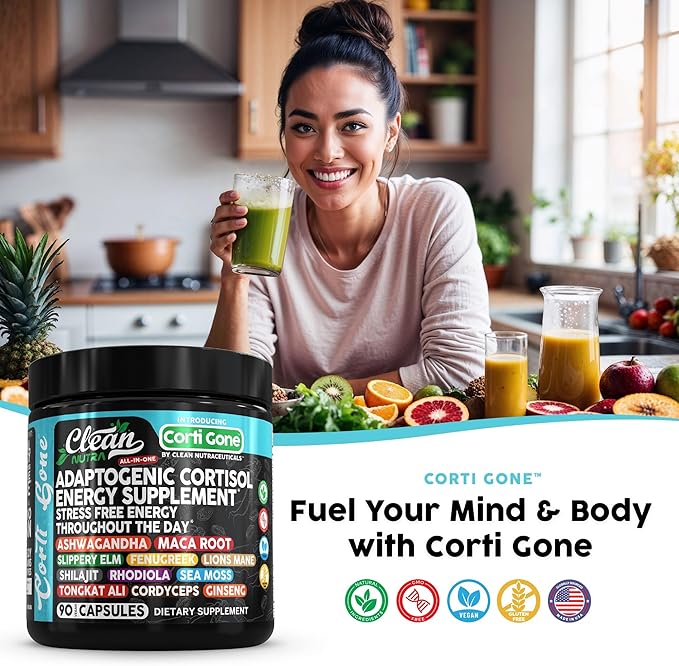 Clean Nutra Cortisol Supplements For Women | Maca Root Ashwagandha Cortisol Detox Manager Reducer + Slippery Elm Fenugreek Lions Mane Shilajit Rhodiola Sea Moss Tongkat Ali Cordyceps Ginseng Beet Root