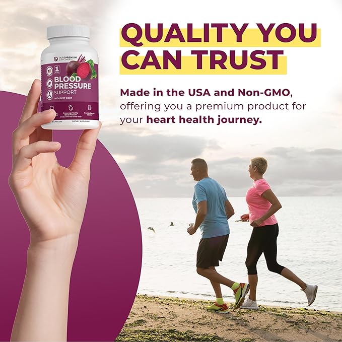 PurePremium Beet Root Capsules for Normal Blood Pressure Support - Beetroot, Hawthorn, Hibiscus - Beets Supplements for Normal Nitric Oxide - 90 Capsules