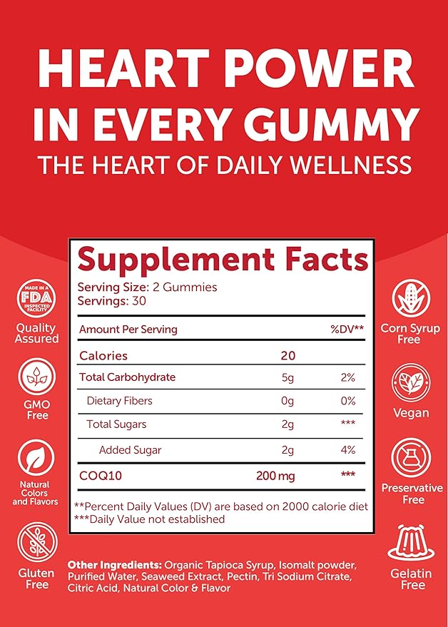 Lunakai USA Made CoQ10 Gummies for Adults 200mg – Coenzyme Q10 for Heart Health, Cellular Energy & Aging Support – Non-GMO, Vegan, 60ct