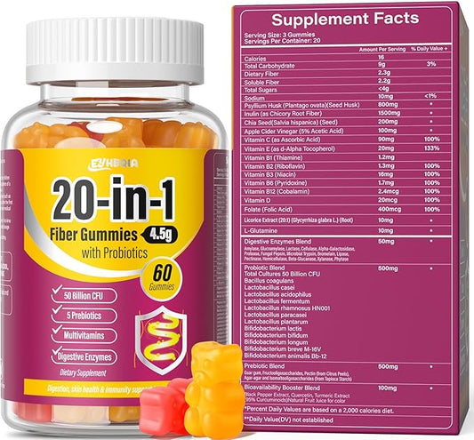 Fiber Gummies for Women - 9-in-1 Prebiotic Fiber Supplement with Psyllium Husk, Inulin, ACV & Vitamins for Hormonal Balance, Gut Health & Immunity - Sugar-Free Keto Daily Digestive Support